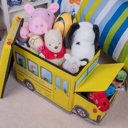 Funny Kid Bus Toy Storage Box Stool