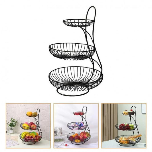 3 Tier Fruit Basket Wire Fruit Bowl – Three-Layer Dried Fruit Dish Home Snack Tray