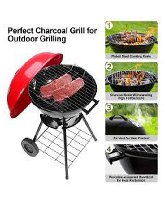 17″ Charcoal Kettle Grill Outdoor Moving Wheels Barbecue Grill Smoker Heat Control for Garden Backyard Standing & Grilling Steaks