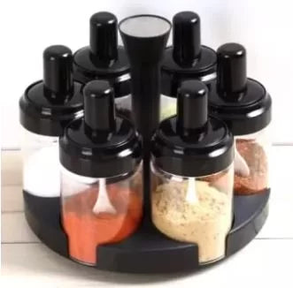 6 Pcs Kitchen Seasoning Spice Jar Storage Rack Rotating Condiment Set Organizer Holder