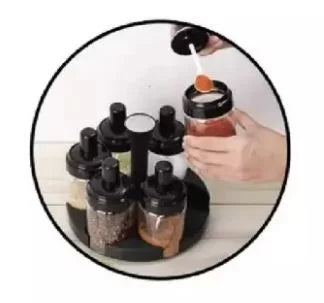 6 Pcs Kitchen Seasoning Spice Jar Storage Rack Rotating Condiment Set Organizer Holder
