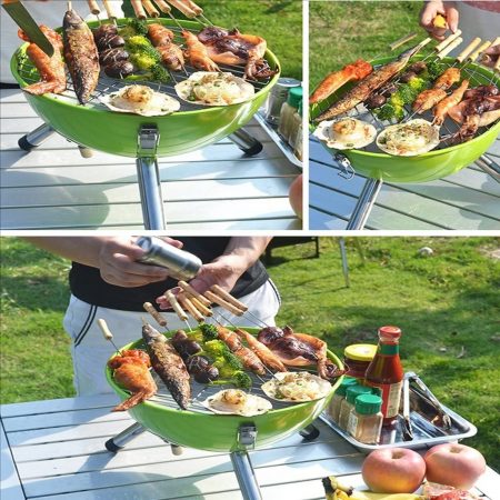 Outdoor Indoor Football Shape Compact BBQ Barbecue Charcoal Grill Folding Portable