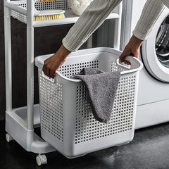 2-Tier Laundry basket Organizer Cart Plastic Trolley Shelf Rack with Laundry Storage Basket Perfect for Kitchen Bathroom Laundry