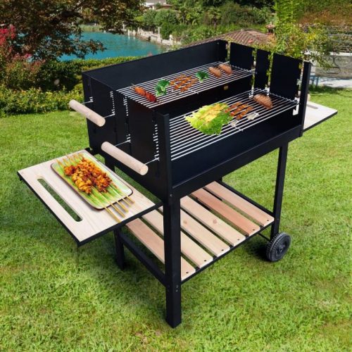 Portable Outdoor BBQ Grill Charcoal Grill Rack Smoker with Wheels