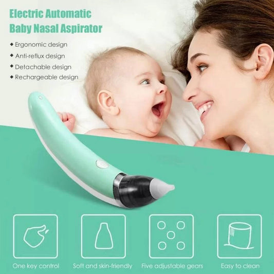 Baby Nasal Aspirator, Electric Anti-backflow Nose Vacuum Cleaner, USB Charging with 2 Sizes of Nose Tips Adjustable 5 Suction Levels, Safe and Hygienic for Newborns, Toddlers
