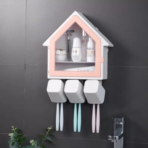 Creative bathroom shelf Toothbrush holder House shape Punch-free wall-mounted toilet wash set storage rack Bathroom organizer
