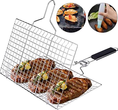 Stainless Steel Folding Grill Food Grade Grill Basket (Large)