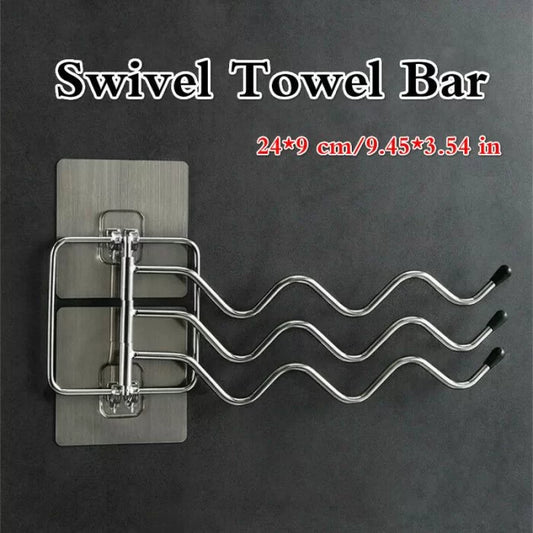 Wall-Mounted Towel Rack Holder Swing Arms Swivel Towel Bar 3-Arm Bathroom Kitchen Towel Rack