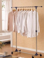 Stainless Steel Single Pole Movable Portable Adjustable Coat Clothes Garment Hanging Rack Rolling Cloth Organizer Display with Wheels
