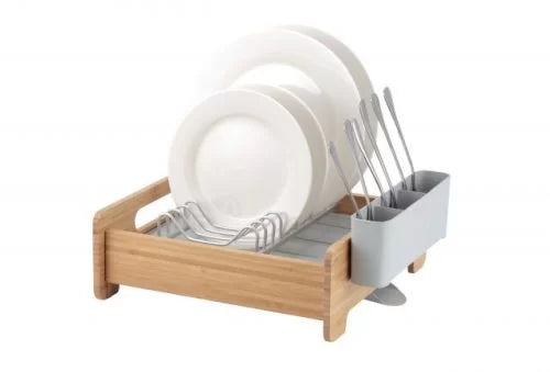 Expandable Aluminum Dish Rack with Bamboo Frame