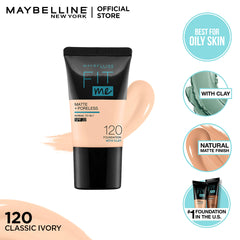 Maybelline New York- Fit Me Matte & Poreless Liquid Foundation 18ml Mini Tube - 120 Classic Ivory - For Normal to Oily Skin