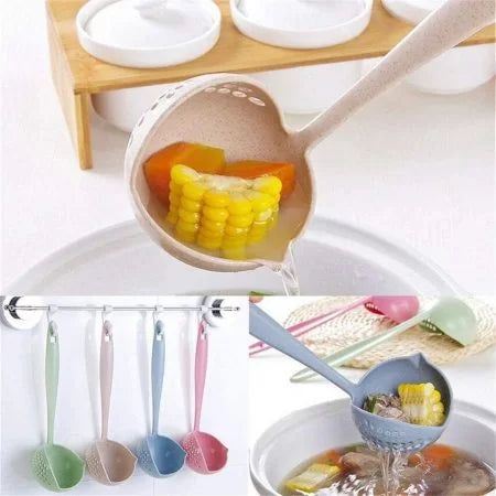 2 in 1 Long Handle Soup Spoon Home Strainer Creative Wheat Straw Cooking Colander Kitchen Scoop Tableware Kitchen Tools