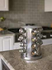 Stainless Steel 16 pcs Jars Rotating Spice Jar Rack Set Seasoning Stand Holder Condiment Salt Pepper Shaker Kitchen Tools