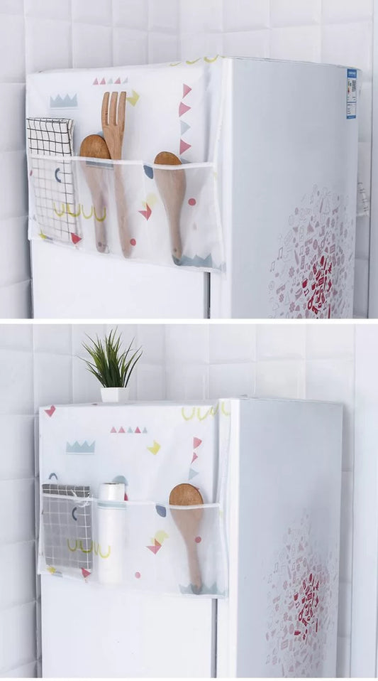 Anti-dust Waterproof Oil-proof Refrigerator Fridge Cover With 6 Pockets Organzier