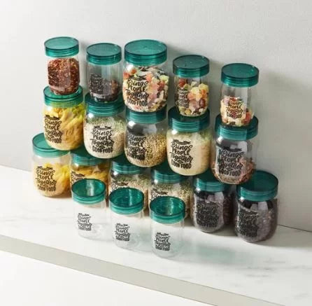 19-Piece Plastic Container Set Green/Clear – Set Of 19 Spice Jars