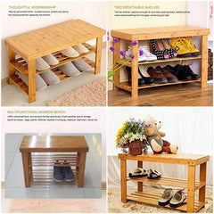 2 Tier Modern Multi-Function Bamboo Shoe Cabinets Shoe Storage Rack Organizer Bench