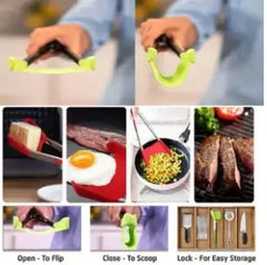 2 in 1 Clever Tongs Non Stick Heat Resistant Kitchen Spatula with Stainless Steel Frame and Heat Resistant Silicone Tong.