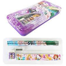 Metal Cartoon Printed Pencil Box with Accessories for Girls & Boys for School
