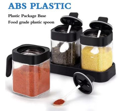 3 Pcs Spice Jar with Spoon – Spice Jar Seasoning Box (Black)
