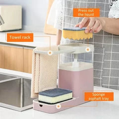 3 in 1 Liquid Soap Dispenser – Soap Pump Dispenser – Sponge Holder – Dishcloth Hanger Draining Rack