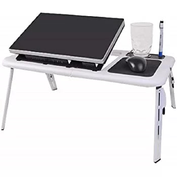 E Table – Foldable & Portable Laptop Stand, 2 USB Cooling Fans, Multipurpose Adjustable Table, Study Table, Laptop Table
