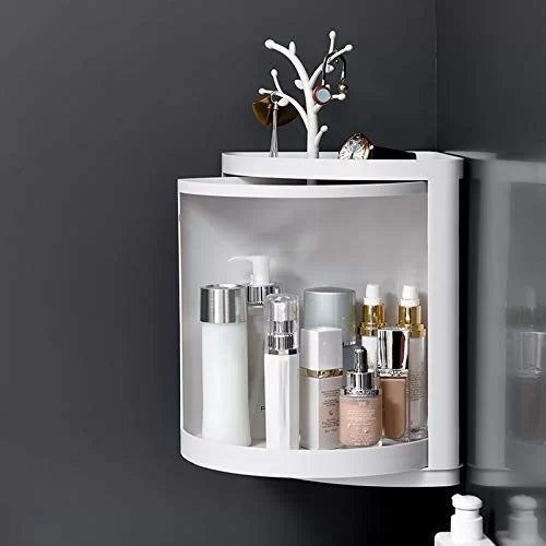 Rotating Corner Storage Rack Triangle Wall Shelf Bathroom Makeup Organizer Kitchen Organizer