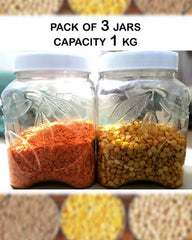 Pack Of 3 – Plastic Storage Jars Capacity 1000 Ml – Leaf Design