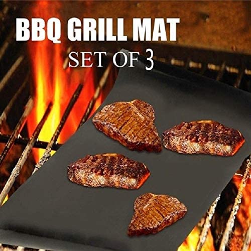 BBQ Grill Mat Set of 3-100% Non-Stick Baking Mats for Grilling Accessories – Heavy-Duty, Reusable, Easy to Clean – Works on Electric Grill Gas Charcoal BBQ