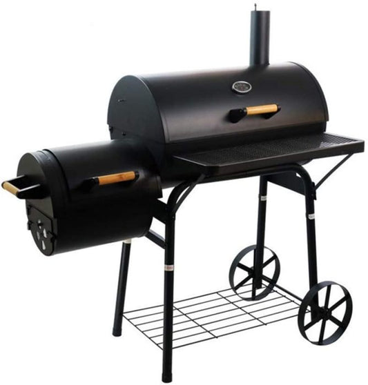 Large Barbecue Smoker Grill Oil Drum Charcoal BBQ Grill with Smokestack with Wheels and Thermometer