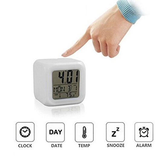 7 LED Colors Changing Digital Alarm Clock Desk Gadget Digital Alarm Thermometer Night Glowing Cube