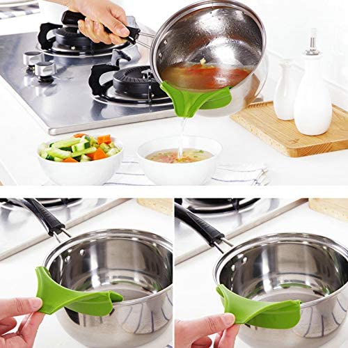 Silicone Pot Pour Funnel Nozzle Slip On Soup Spout Funnel for Pots Pans and Bowls and Jars Kitchen Gadget Tool Anti-Spill