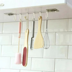 6 Hook Utensil Holder – Under Shelf Hanging Organizer Kitchen Wall Cabinet