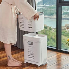 Laundry Baskets with Wheels Trolley Laundry Collector 2 Layers with 3 Storage Baskets for Bedroom Bathroom