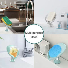 Soap Sponges Holder Dish with Drain, Leaf-Shaped Bar Soap Dish Holder Saver for Shower Bathroom Sink, Plastic Tray Holder for Sponges