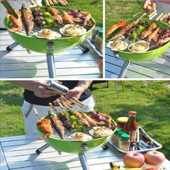 Outdoor Indoor Football Shape Compact BBQ Barbecue Charcoal Grill Folding Portable