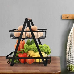 2-Tier Countertop Vegetable Fruit Basket Fruit Bowl Bread Basket Vegetable Holder for Kitchen Storage Black