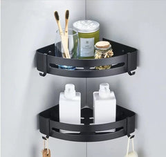 Aluminum Bathroom Shelf Cosmetic Rack In Wall Corner Tub Basket With Hook Storage Bathroom Shelf Black