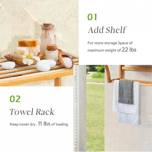 Bamboo Storage Towel Shelf, Wall Mount Bathroom Shelf with Towel Bars, for Bathroom & Household Items
