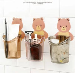 Bear Shaped Toothbrush Holder, Bathroom Drainer Tray, Wall Mounted, Drying Cup, No Drilling Holder