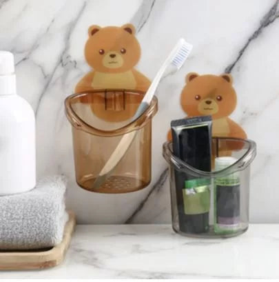 Bear Shaped Toothbrush Holder, Bathroom Drainer Tray, Wall Mounted, Drying Cup, No Drilling Holder