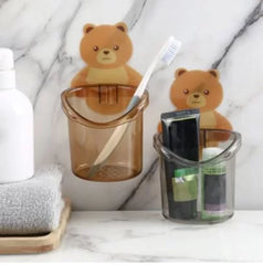 Bear Shaped Toothbrush Holder, Bathroom Drainer Tray, Wall Mounted, Drying Cup, No Drilling Holder