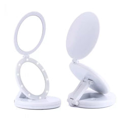 Double Magnifying Folding Mirror With LED Light – Eclipse Large LED Vanity Mirror