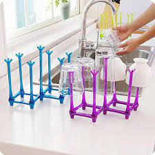 Folding Glass Stand Cup Holder Kitchen Accessories Home Storage Rack For Living Room