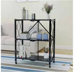 Folding Metal Storage Shelves Without Assembly, Collapsible 3/4/5 Tiers Book Shelves, Large Loading Capacity