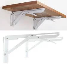 Folding Wooden Wall Mounted Shelf Rack Board Heavy Duty Brackets Cold Roll Steel in White Baking Finish