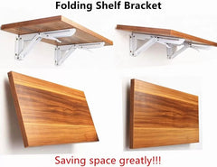 Folding Wooden Wall Mounted Shelf Rack Board Heavy Duty Brackets Cold Roll Steel in White Baking Finish