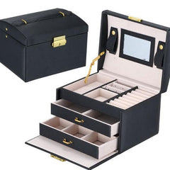 Jewelry Organizer Lockable with Keys and Mirror Carrying with Handle Travel Storage Box (Black)