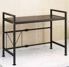 Expandable and Height Adjustable 2-Tier Kitchen Counter Microwave Shelf Organizer with 3 Hooks