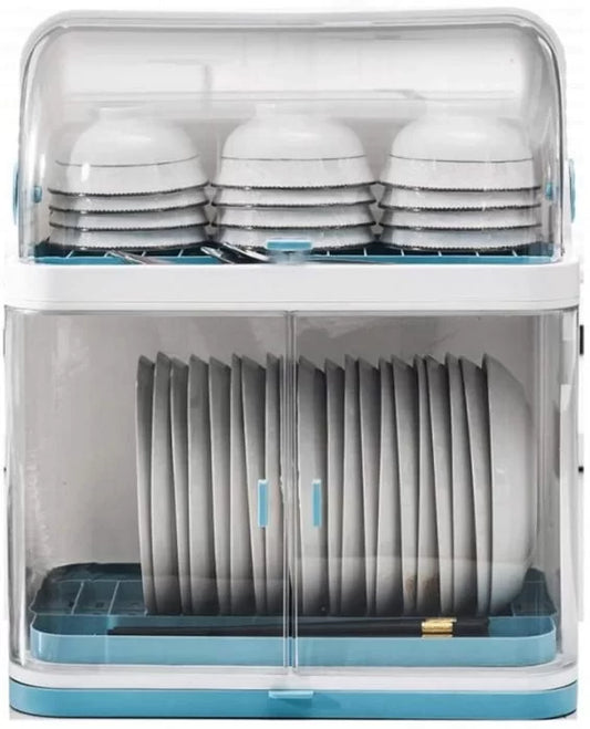 Kitchen Dish Drainer Plastic With Lid Drainer Rack Drip Tray Cutlery Holder – Covered Dish Rack 2 Layer Dust-Safe