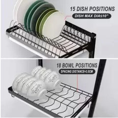 Kitchen Dish Rack Hanging Drying Plate Organizer Storage Shelf over the Sink, Wall Mount Bowl Holder with Drain Tray And 3 Hooks